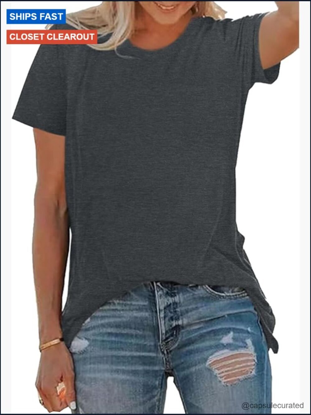 Women's Basic Crewneck Tee Solid Color Short Sleeve Summer Top
